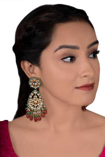 Riana Jewellery Floral Jadtar Pearl Drop Earrings 