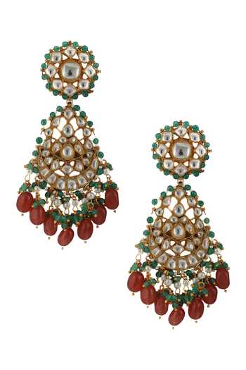 Riana Jewellery Floral Jadtar Pearl Drop Earrings 
