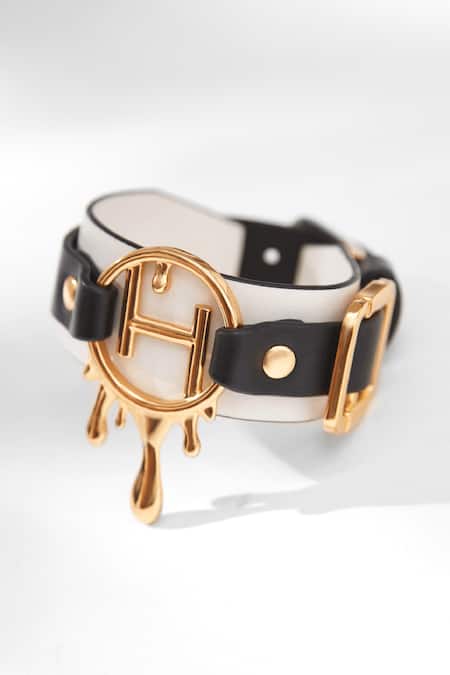 Outhouse Ivory Leather Drip Monogram Bracelet 