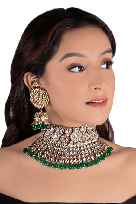 Riana Jewellery Stone Bead Drop Choker Set 