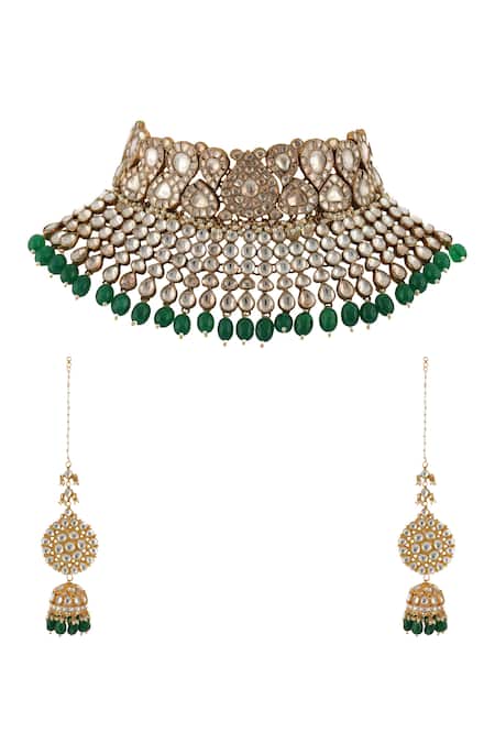 Riana Jewellery Stone Bead Drop Choker Set 