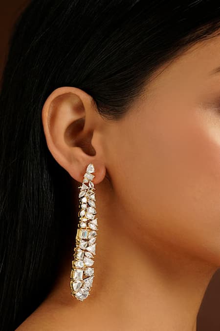 Wishbone Gold Stud Earrings in White Crystal | Kendra Scott