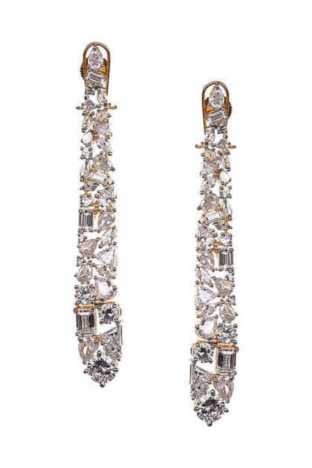 Star White Diamante Crystal Studded Gold-Toned Long