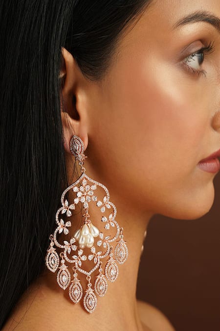 THE JEWEL FACTOR Gold Plated Crystal Mughal Pattern Earrings