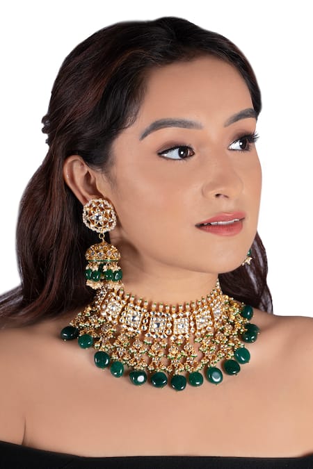 Riana Jewellery Bead Drop Stone Choker Set 
