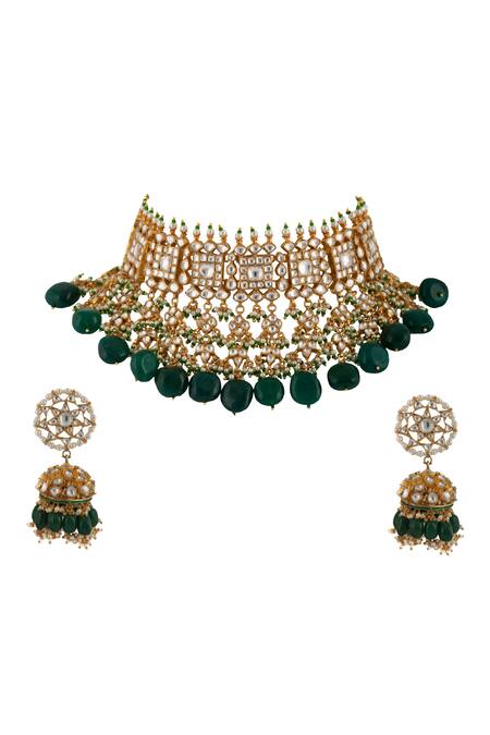 Riana Jewellery Bead Drop Stone Choker Set 