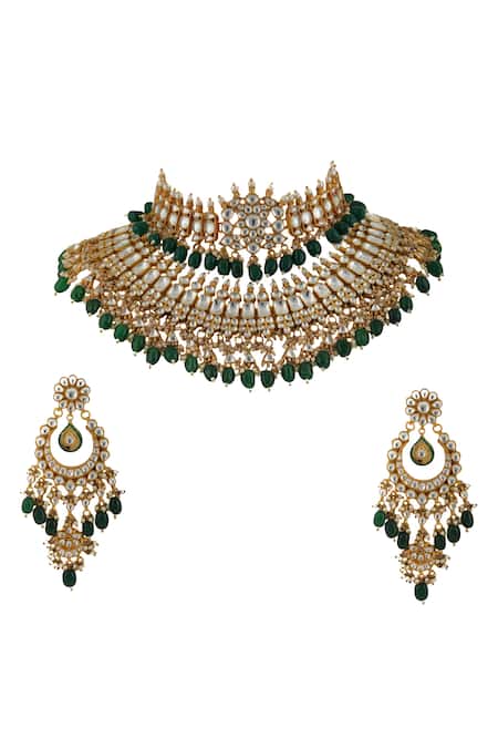 Riana Jewellery Bead Drop Stone Choker Set 