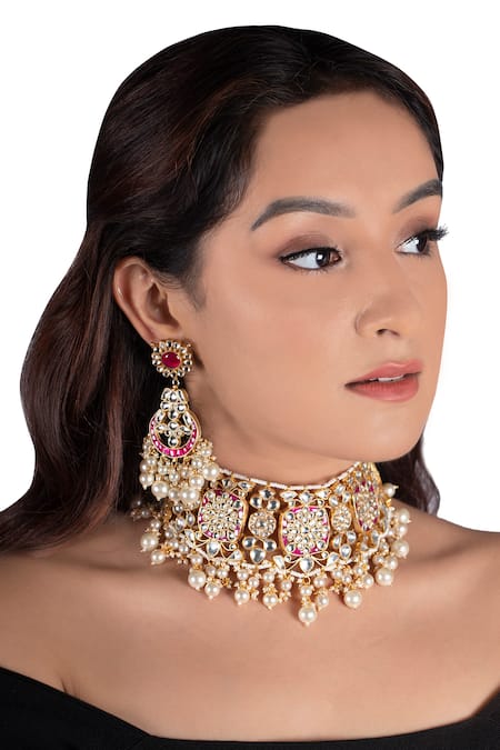 Riana Jewellery Floral Carved Choker Jewellery Set 