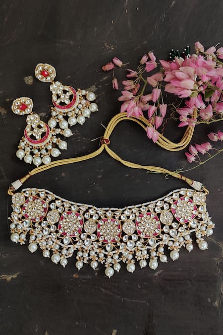 Riana Jewellery Floral Carved Choker Jewellery Set 