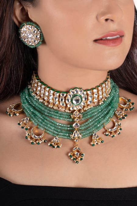 Riana Jewellery Floral Stone Pendant Choker Set 