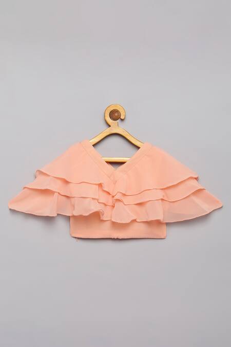Buy Tutus By Tutu Peach Georgette, Cotton Mirrors Embellished Lehenga With Frilled Top Online at Aza Fashions Buy_Tutus By Tutu_Peach Georgette, Cotton Mirrors Embellished Lehenga With Frilled Top _Online_at_Aza_Fashions