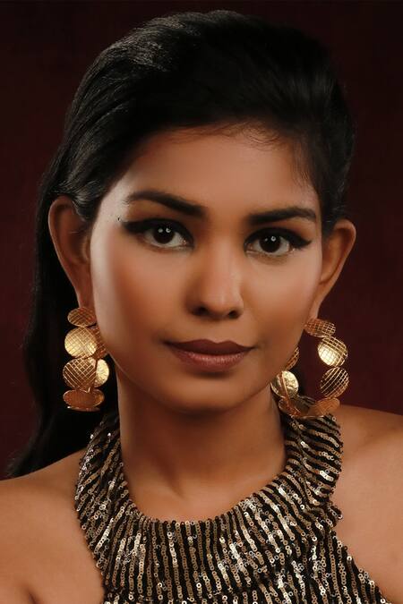 Ishhaara_Gold Plated Checkered Pattern Hoops _at_Aza_Fashions