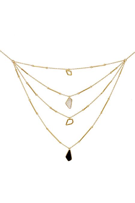 Gold 3-layered chain designs w/gold charms - 15.5
