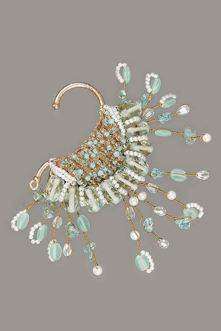 Shop House Of D"Oro Blue Stones Handmade Studded Ear Cuff - Single Pc at Aza Fashions Shop_House Of D"Oro_Blue Stones Handmade Studded Ear Cuff - Single Pc_at_Aza_Fashions