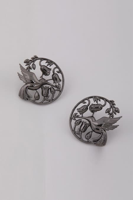 Shop Opalina Soulful Jewellery Silver Plated Cut Work Handcrafted Floral Statement Studs at Aza Fashions Shop_Opalina Soulful Jewellery_Silver Plated Cut Work Handcrafted Floral Statement Studs _at_Aza_Fashions