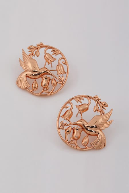 Shop Opalina Soulful Jewellery Gold Plated Cut Work Handcrafted Floral Statement Studs at Aza Fashions Shop_Opalina Soulful Jewellery_Gold Plated Cut Work Handcrafted Floral Statement Studs _at_Aza_Fashions