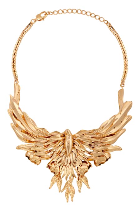 Shop Opalina Soulful Jewellery Gold Plated Handcrafted Bird Carved Collar Necklace at Aza Fashions Shop_Opalina Soulful Jewellery_Gold Plated Handcrafted Bird Carved Collar Necklace _at_Aza_Fashions