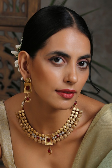 Swabhimann Gold Plated Carved Necklace Set 