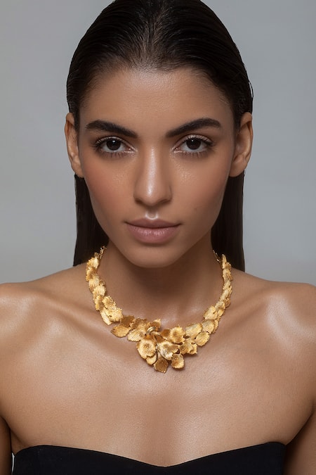 Opalina Soulful Jewellery Handcrafted Leaf Carved Collar Necklace 