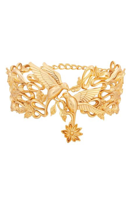 Shop Opalina Soulful Jewellery Gold Plated Handcrafted Dove Carved Choker at Aza Fashions Shop_Opalina Soulful Jewellery_Gold Plated Handcrafted Dove Carved Choker _at_Aza_Fashions
