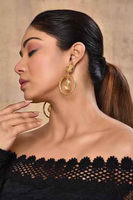 Nepra By Neha Goel Gold Plated Polki Studded Twist Detail Dangler Earrings