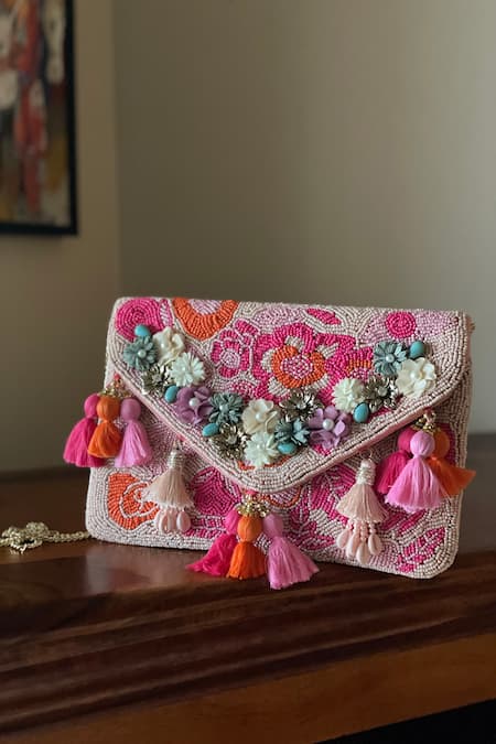 Bhavna Kumar Pink Bead Embellished Floral Bag