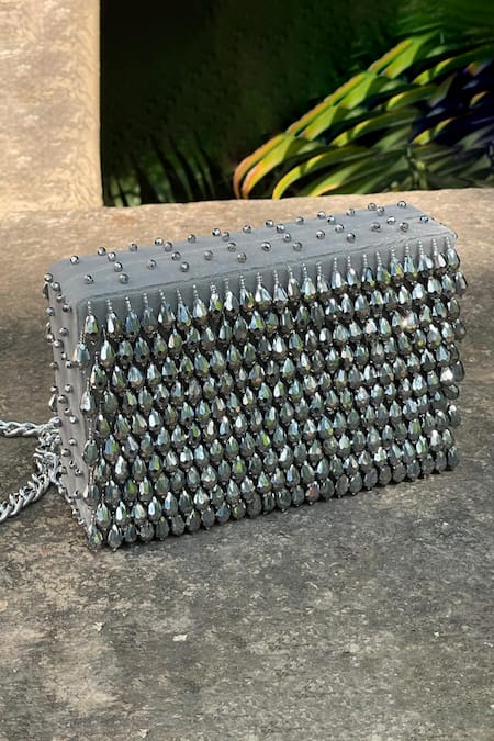 Bhavna Kumar Silver Hand Embroidered Box Clutch