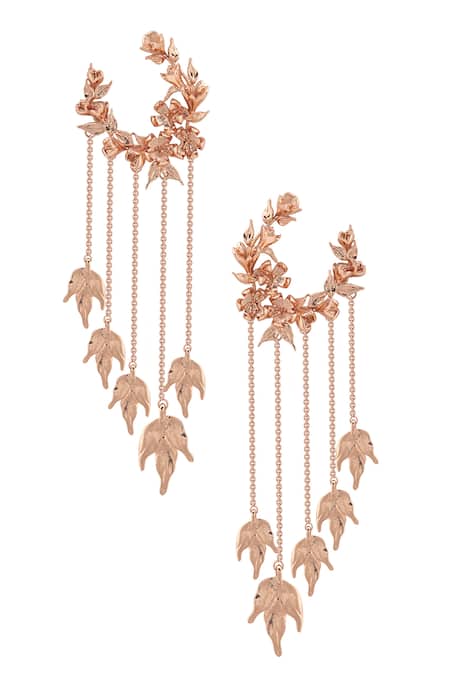 Shop Opalina Soulful Jewellery Gold Plated Crystals Handcrafted Chain Tassel Hoop Long Earrings at Aza Fashions Shop_Opalina Soulful Jewellery_Gold Plated Crystals Handcrafted Chain Tassel Hoop Long Earrings _at_Aza_Fashions