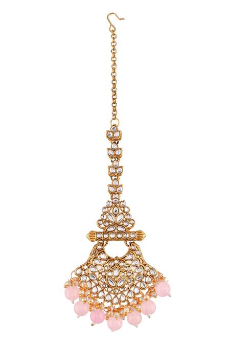 Shop_Ishhaara_Pink Crystals, Beads Choker Necklace Set_Online_at_Aza_Fashions