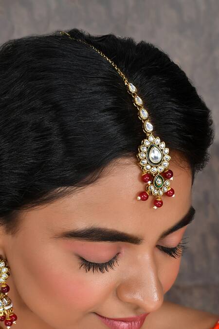 Buy_Ishhaara_Red Stone And Bead Embellished Choker Set_Online_at_Aza_Fashions