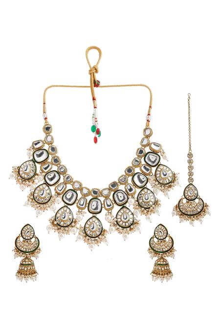 Ishhaara_White Stones, Beads Encrusted Choker Set_Online_at_Aza_Fashions