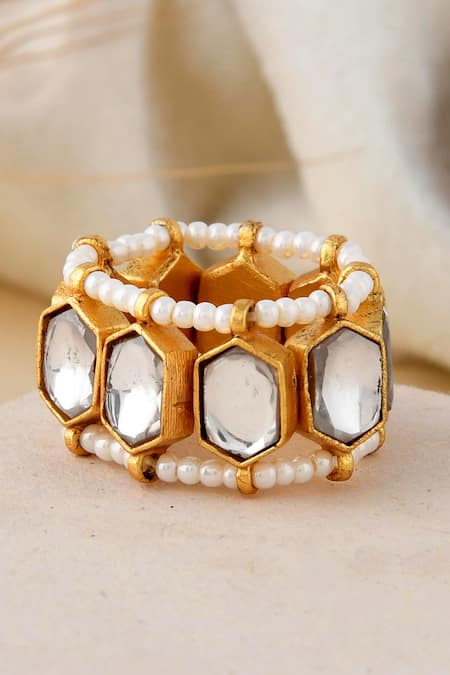 Ishhaara Geometric Stone Studded Adjustable Ring 