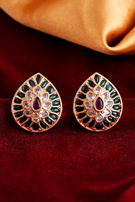 Ishhaara Kempu Stone Embellished Stud Earrings 