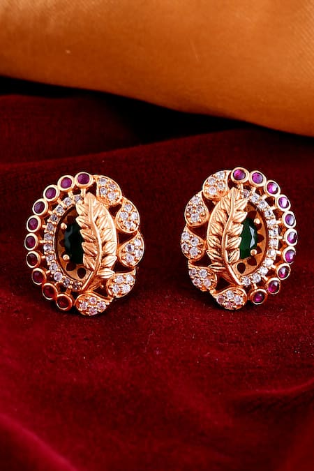 Ishhaara Kempu Stone Studded Leaf Earrings 