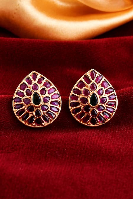 Ishhaara Kempu Stone Encrusted Stud Earrings 