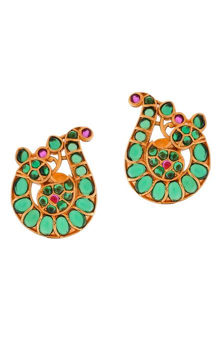 Buy_Ishhaara_Green Diamonds, Stones Kempu Encrusted Paisley Earrings _Online_at_Aza_Fashions