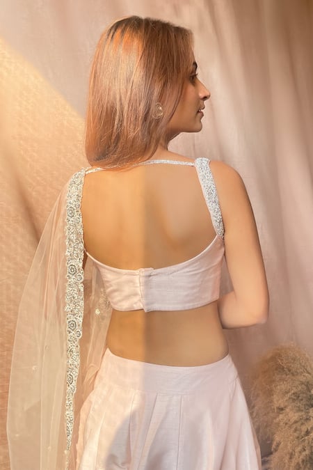 Shop Aakansha Gupta Peach Tussar, Net Cut Work, Sequins, Lehenga Set With Border Embroidered Dupatta at Aza Fashions Shop_Aakansha Gupta_Peach Tussar, Net Cut Work, Sequins, Lehenga Set With Border Embroidered Dupatta _at_Aza_Fashions