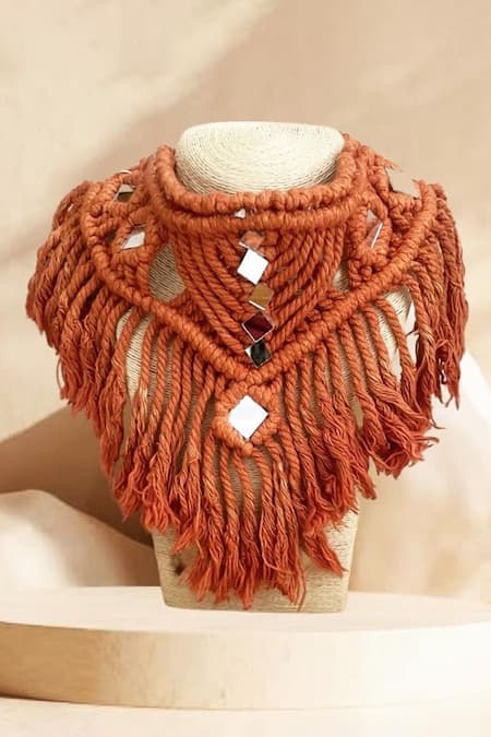 Nidzign Couture Macrame Embroidered Long Necklace 