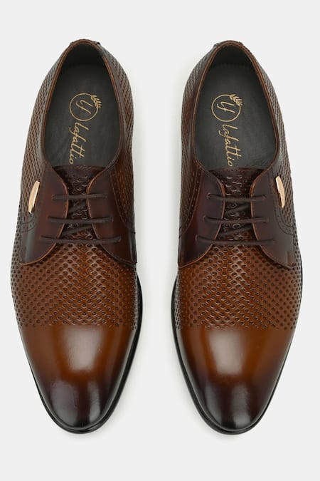 Shop_Lafattio_Brown Perforated Lace Up Shoes _at_Aza_Fashions