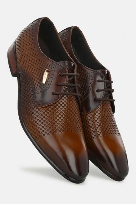 Lafattio_Brown Perforated Lace Up Shoes _Online_at_Aza_Fashions