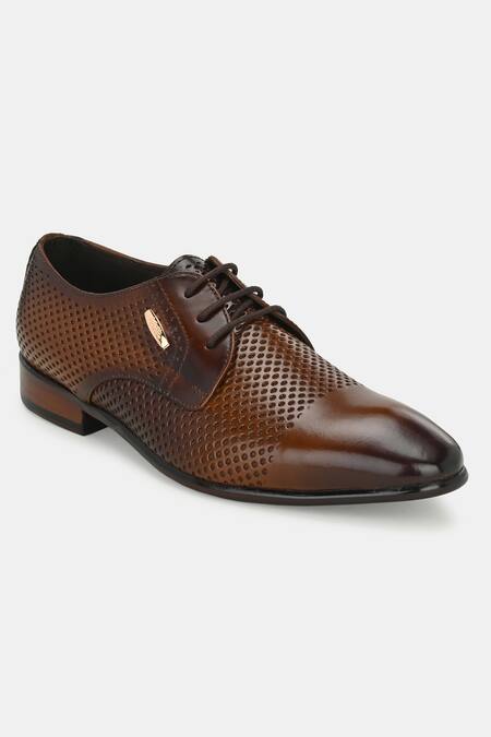 Buy_Lafattio_Brown Perforated Lace Up Shoes _Online_at_Aza_Fashions
