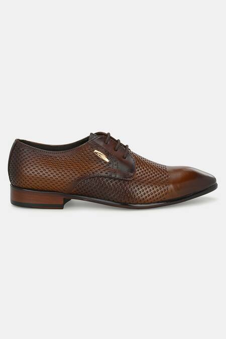 Shop_Lafattio_Brown Perforated Lace Up Shoes _Online_at_Aza_Fashions