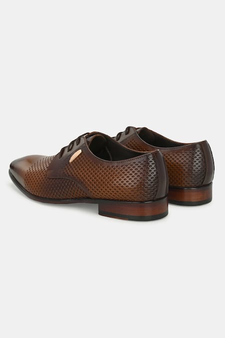 Lafattio_Brown Perforated Lace Up Shoes _at_Aza_Fashions