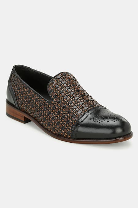Buy_Lafattio_Black Textured Semi Brogue Loafers _Online_at_Aza_Fashions