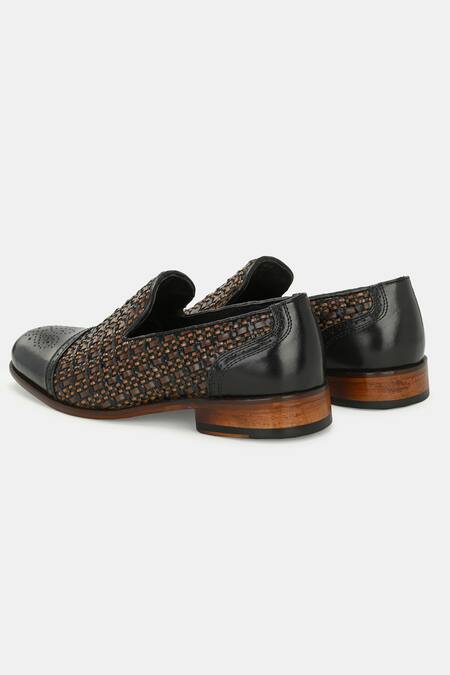 Lafattio_Black Textured Semi Brogue Loafers _at_Aza_Fashions