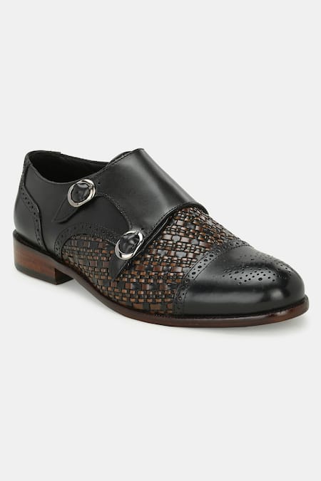 Buy_Lafattio_Black Leather Double Monk Strap Shoes _Online_at_Aza_Fashions