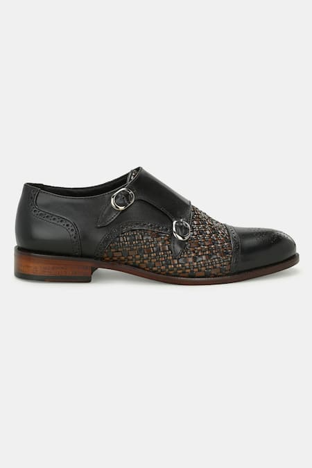 Shop_Lafattio_Black Leather Double Monk Strap Shoes _Online_at_Aza_Fashions
