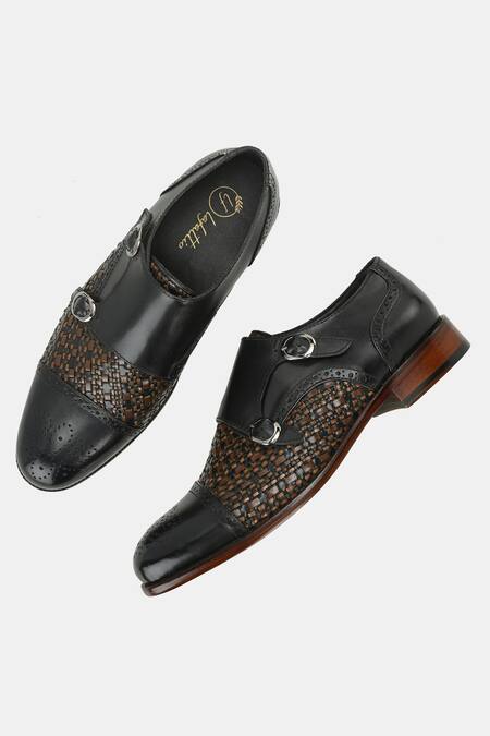 Buy_Lafattio_Black Leather Double Monk Strap Shoes 