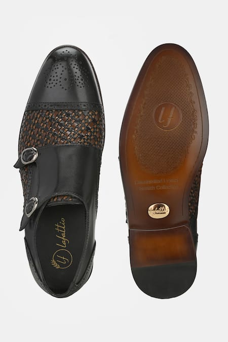 Shop_Lafattio_Black Leather Double Monk Strap Shoes 