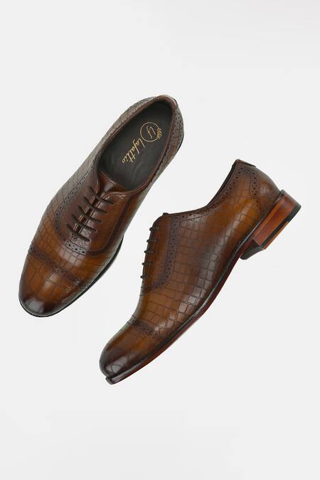 Buy_Lafattio_Brown Tan Laser Engraved Semi Brogue Shoes _Online_at_Aza_Fashions